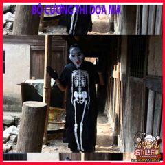 Áo Choàng Nón Halloween Hình Đầu Lâu, Dơi & Ma Cà Rồng - Trang Phục Dọa Ma Cho Tiệc Hóa Trang, Chất Liệu Polyester Cao Cấp