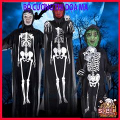 Áo Choàng Nón Halloween Hình Đầu Lâu, Dơi & Ma Cà Rồng - Trang Phục Dọa Ma Cho Tiệc Hóa Trang, Chất Liệu Polyester Cao Cấp