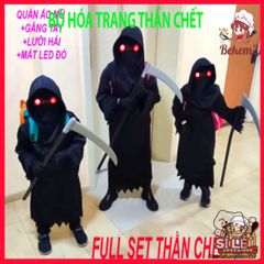 Bộ 4 Món Trang Phục Thần Chết Halloween - Áo Choàng, Mặt Nạ và Găng Tay Cho Người Lớn và Trẻ Em - Phụ Kiện Ma Quái độc đáo
