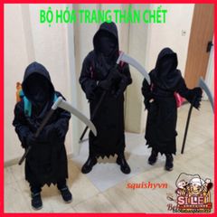 Bộ 4 Món Trang Phục Thần Chết Halloween - Áo Choàng, Mặt Nạ và Găng Tay Cho Người Lớn và Trẻ Em - Phụ Kiện Ma Quái độc đáo