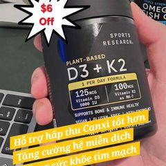 Viên uống bổ sung Vitamin D3 + K2 SR Sport Research 160viên - Tăng cường miễn dịch và xương chắc khỏe, thuần chay, không biến đổi gen
