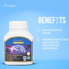 Viên uống bổ não Vitatree Maxi Ginkgo 9500mg - Hỗ trợ tuần hoàn máu não, 60 viên, Xuất xứ Úc, Bạch quả tự nhiên
