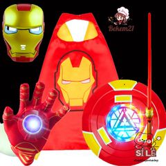 Bộ Trang Phục Siêu Anh Hùng Iron Man & Spider-Man - Cosplay Vải Thun Lạnh Co Giãn 4 Chiều, Gậy Ánh Sáng & Mặt Nạ Phát Sáng