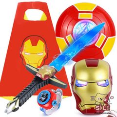 Bộ Trang Phục Siêu Anh Hùng Iron Man & Spider-Man - Cosplay Vải Thun Lạnh Co Giãn 4 Chiều, Gậy Ánh Sáng & Mặt Nạ Phát Sáng