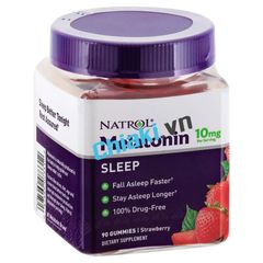 Kẹo Dẻo Natrol Gummies 10mg Giúp Ngủ Ngon Vị Dâu - Hỗ Trợ Giấc Ngủ Tự Nhiên, Thư Giãn Tinh Thần, Fullbox Mỹ