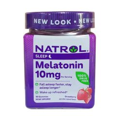 Kẹo Dẻo Natrol Gummies 10mg Giúp Ngủ Ngon Vị Dâu - Hỗ Trợ Giấc Ngủ Tự Nhiên, Thư Giãn Tinh Thần, Fullbox Mỹ