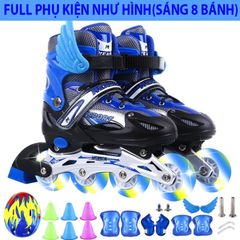 Giày Patin Trẻ Em Cao Cấp 2 Lớp Flash 8 Bánh Phát Sáng - Khung Hợp Kim, Tặng 20 Món Bảo Hộ & Phụ Kiện Thể Thao