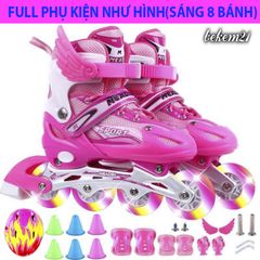 Giày Patin Trẻ Em Cao Cấp 2 Lớp Flash 8 Bánh Phát Sáng - Khung Hợp Kim, Tặng 20 Món Bảo Hộ & Phụ Kiện Thể Thao