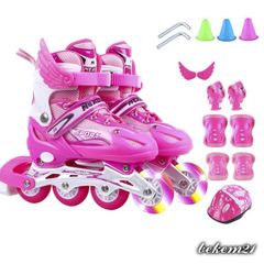 Giày Patin Bánh Có Đèn Flash Cho Trẻ Em & Người Lớn - Bộ Bảo Hộ Tay, Đầu Gối, Mũ Bảo Hiểm, 5 Cốc Trượt - Chất Lượng Cao