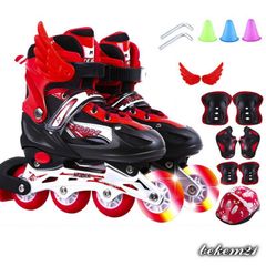 Giày Patin Bánh Có Đèn Flash Cho Trẻ Em & Người Lớn - Bộ Bảo Hộ Tay, Đầu Gối, Mũ Bảo Hiểm, 5 Cốc Trượt - Chất Lượng Cao