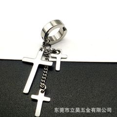 Khuyên tai BTS Dây Xích Treo 3 Thánh Giá - Khuyên Xỏ Lỗ Cho Nữ và Nam Chất Liệu Titan Không Gỉ