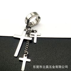Khuyên tai BTS Dây Xích Treo 3 Thánh Giá - Khuyên Xỏ Lỗ Cho Nữ và Nam Chất Liệu Titan Không Gỉ