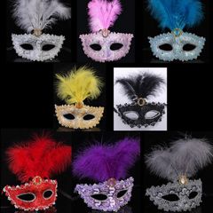 Mặt Nạ Halloween Nửa Mặt Lông Vũ Kim Sa Sang Trọng - Phụ Kiện Dạ Hội, Cosplay, Tiệc Tùng, Sự Kiện