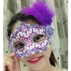 Mặt Nạ Halloween Nửa Mặt Lông Vũ Kim Sa Sang Trọng - Phụ Kiện Dạ Hội, Cosplay, Tiệc Tùng, Sự Kiện