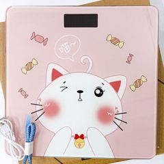 Cân Điện Tử Hình Mèo Hồng Sạc USB - Cân Sức Khỏe Tối Đa 180KG, Bề Mặt Kính Cường Lực, Cute Dễ Thương, Bảo Hành 1 Năm