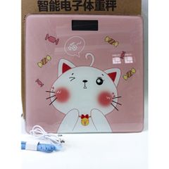 Cân Điện Tử Hình Mèo Hồng Sạc USB - Cân Sức Khỏe Tối Đa 180KG, Bề Mặt Kính Cường Lực, Cute Dễ Thương, Bảo Hành 1 Năm