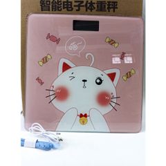 Cân Điện Tử Hình Mèo Hồng Sạc USB - Cân Sức Khỏe Tối Đa 180KG, Bề Mặt Kính Cường Lực, Cute Dễ Thương, Bảo Hành 1 Năm