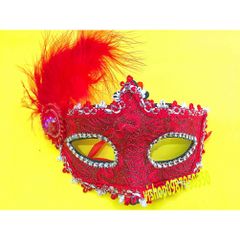 Mặt Nạ Halloween Đính Đá Bằng Lông Vũ - Đạo Cụ Cosplay Vũ Hội Halloween, Tiệc Tùng, Sự Kiện 18cm x 12cm