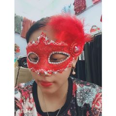 Mặt Nạ Halloween Đính Đá Bằng Lông Vũ - Đạo Cụ Cosplay Vũ Hội Halloween, Tiệc Tùng, Sự Kiện 18cm x 12cm