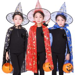 Bộ trang phục hóa trang phù thủy cho trẻ em - Áo choàng đen và nón Halloween 2020 - Phụ kiện Halloween cho trẻ em và người lớn