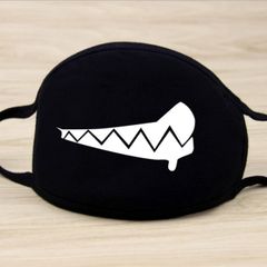 Khẩu Trang Đen Trơn Cotton In Hình Hoạt Hình - Mặt Nạ Chống Bụi, Khói, PM2.5 Dành Cho Thể Thao Ngoài Trời