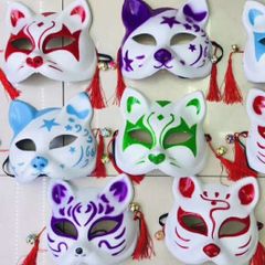Mặt Nạ Hóa Trang Cáo Phong Cách Nhật Bản - Mặt Nạ Nửa Mặt Đính Tua Rua, Phụ Kiện Cosplay Giá Rẻ, Thân Thiện Với Môi Trường