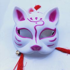 Mặt Nạ Hóa Trang Cáo Phong Cách Nhật Bản - Mặt Nạ Nửa Mặt Đính Tua Rua, Phụ Kiện Cosplay Giá Rẻ, Thân Thiện Với Môi Trường