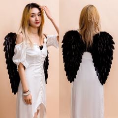 Cánh Thiên Thần Cosplay Đen Trắng - Đồ Hóa Trang Tiệc, Chất Liệu Lông Tự Nhiên, Phù Hợp Với Người Lớn Và Trẻ Em