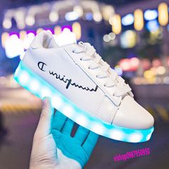 Giày Phát Sáng LED Trắng Chữ Hàn - 8 Chế Độ Đèn, 7 Màu Tùy Chọn, Phong Cách Hàn Quốc Cho Nam Nữ, Thời Trang Dự Tiệc, Chống Nước