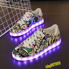 Giày Phát Sáng LED 7 Màu Graffiti Họa Tiết - Giày Thời Trang Nam Nữ, Chống Nước, Đế Chắc Chắn, Dùng Cho Party, Sự Kiện