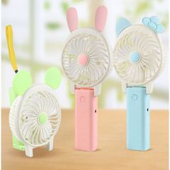 Quạt Cầm Tay Cartoon Tai Thỏ Mini Gấp Gọn - Sạc Pin USB Đèn LED 3 Chế Độ Gió Dễ Dàng Mang Theo
