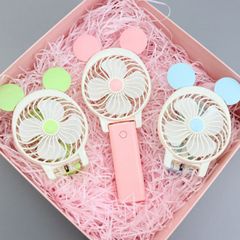Quạt Cầm Tay Cartoon Tai Thỏ Mini Gấp Gọn - Sạc Pin USB Đèn LED 3 Chế Độ Gió Dễ Dàng Mang Theo