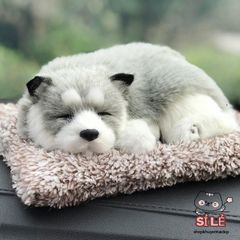 Thú Bông Cún Xám Trắng Lọc Không Khí Than Hoạt Tính - Đồ Trang Trí Xe Hơi Ô Tô Giống Thật 99% Khử Mùi Hiệu Quả