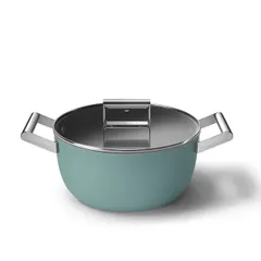 Nồi Casserole SMEG CSF2412EGM 24cm Màu Xanh Ngọc - Nhôm Rèn Chống Dính, Dung Tích 4,6L, Phù Hợp Mọi Loại Bếp, Sản Xuất Ý