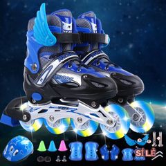 Giày Patin Phát Sáng Trẻ Em QF - Bộ 6 Miếng Bảo Hộ + 2 Thanh Cờ Lê Tháo Lốp - Giày Trượt Cao Cấp, An Toàn Cho Bé Yêu