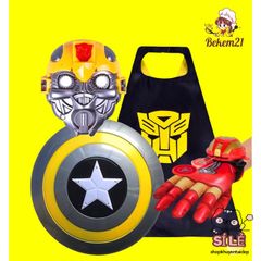 Bộ Trang Phục Siêu Anh Hùng Bumblebee cho Bé - Áo Choàng, Mặt Nạ và Găng Tay Hóa Trang Halloween Độc Đáo