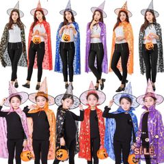 Bộ Trang Phục Phù Thủy Halloween Cho Trẻ Em - Áo Choàng Đen và Nón Phù Thủy Độc Đáo, Lưu Giữ Để Sử Dụng Năm Sau