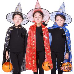 Bộ Trang Phục Phù Thủy Halloween Cho Trẻ Em - Áo Choàng Đen và Nón Phù Thủy Độc Đáo, Lưu Giữ Để Sử Dụng Năm Sau