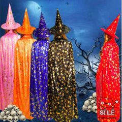 Bộ Trang Phục Phù Thủy Halloween Cho Trẻ Em - Áo Choàng Đen và Nón Phù Thủy Độc Đáo, Lưu Giữ Để Sử Dụng Năm Sau