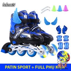 Giày Trượt Patin QF Thế Hệ Mới Điều Chỉnh Kích Thước 8 Bánh Phát Sáng - Kèm Bộ 13-20 Món Bảo Hộ Cho Trẻ Em và Người Lớn