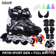 Giày Trượt Patin QF Thế Hệ Mới Điều Chỉnh Kích Thước 8 Bánh Phát Sáng - Kèm Bộ 13-20 Món Bảo Hộ Cho Trẻ Em và Người Lớn