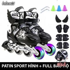Giày Trượt Patin QF Thế Hệ Mới Điều Chỉnh Kích Thước 8 Bánh Phát Sáng - Kèm Bộ 13-20 Món Bảo Hộ Cho Trẻ Em và Người Lớn
