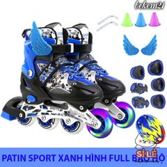 Giày Trượt Patin QF Thế Hệ Mới Điều Chỉnh Kích Thước 8 Bánh Phát Sáng - Kèm Bộ 13-20 Món Bảo Hộ Cho Trẻ Em và Người Lớn