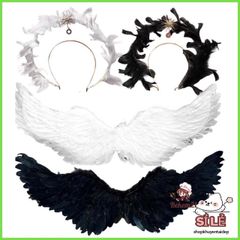 Cánh Quỷ Đen & Cánh Thiên Thần - Phụ Kiện Hóa Trang Halloween Độc Đáo cho Trẻ Em và Người Lớn, Cánh Lông Vũ Thời Trang