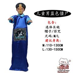 Set Trang Phục Cương Thi Halloween - Bộ Đồ Cosplay Đen Cho Nam, Áo Dài, Nón Đuôi Sam, Phù Hợp Cho Lễ Hội Hóa Trang