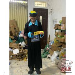 Set Trang Phục Cương Thi Halloween - Bộ Đồ Cosplay Đen Cho Nam, Áo Dài, Nón Đuôi Sam, Phù Hợp Cho Lễ Hội Hóa Trang