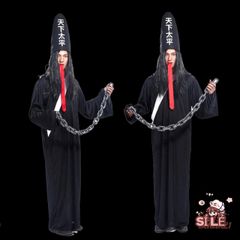 Trang Phục Hóa Trang Halloween Hắc Vô Thường - Cương Thi Ma Quái với Mặt Nạ và Tóc Giả - Thời Trang Cosplay ấn Tượng