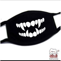 Khẩu Trang Cotton Đen Anime Manga Họa Tiết Răng Nanh Hoạt Hình - Thoáng Khí, Chống Bụi, Unisex, Phù Hợp Mọi Giới Tính