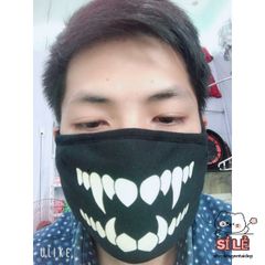 Khẩu Trang Cotton Đen Anime Manga Họa Tiết Răng Nanh Hoạt Hình - Thoáng Khí, Chống Bụi, Unisex, Phù Hợp Mọi Giới Tính