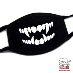 Khẩu Trang Cotton Đen Anime Manga Họa Tiết Răng Nanh Hoạt Hình - Thoáng Khí, Chống Bụi, Unisex, Phù Hợp Mọi Giới Tính
